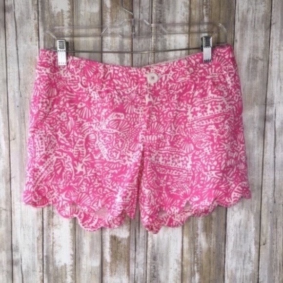 Lilly Pulitzer Pink Buttercup Scalloped Shorts - Picture 1 of 10